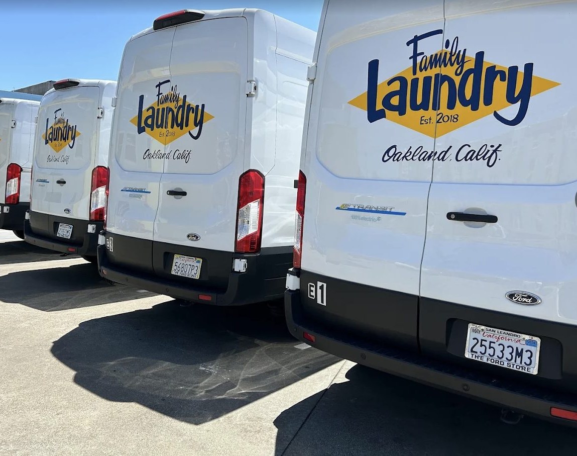 Family Laundry's all-electric Ford E-Transit delivery vans